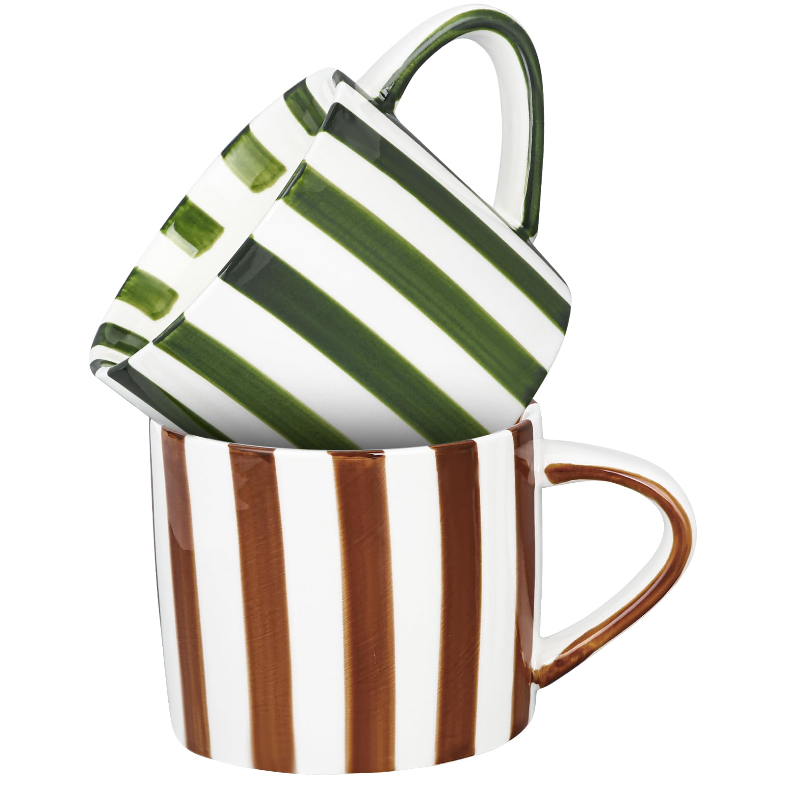 Tazas JolliKids con rayas verde y marrón para compartir bebidas.
