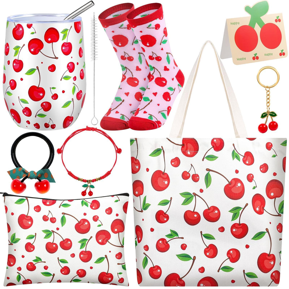Termo JolliKids de acero inoxidable con cereza, ideal para bebidas calientes o frías.