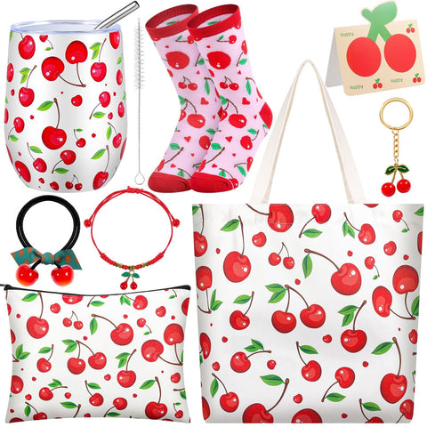 Termo JolliKids de acero inoxidable con cereza, ideal para bebidas calientes o frías.