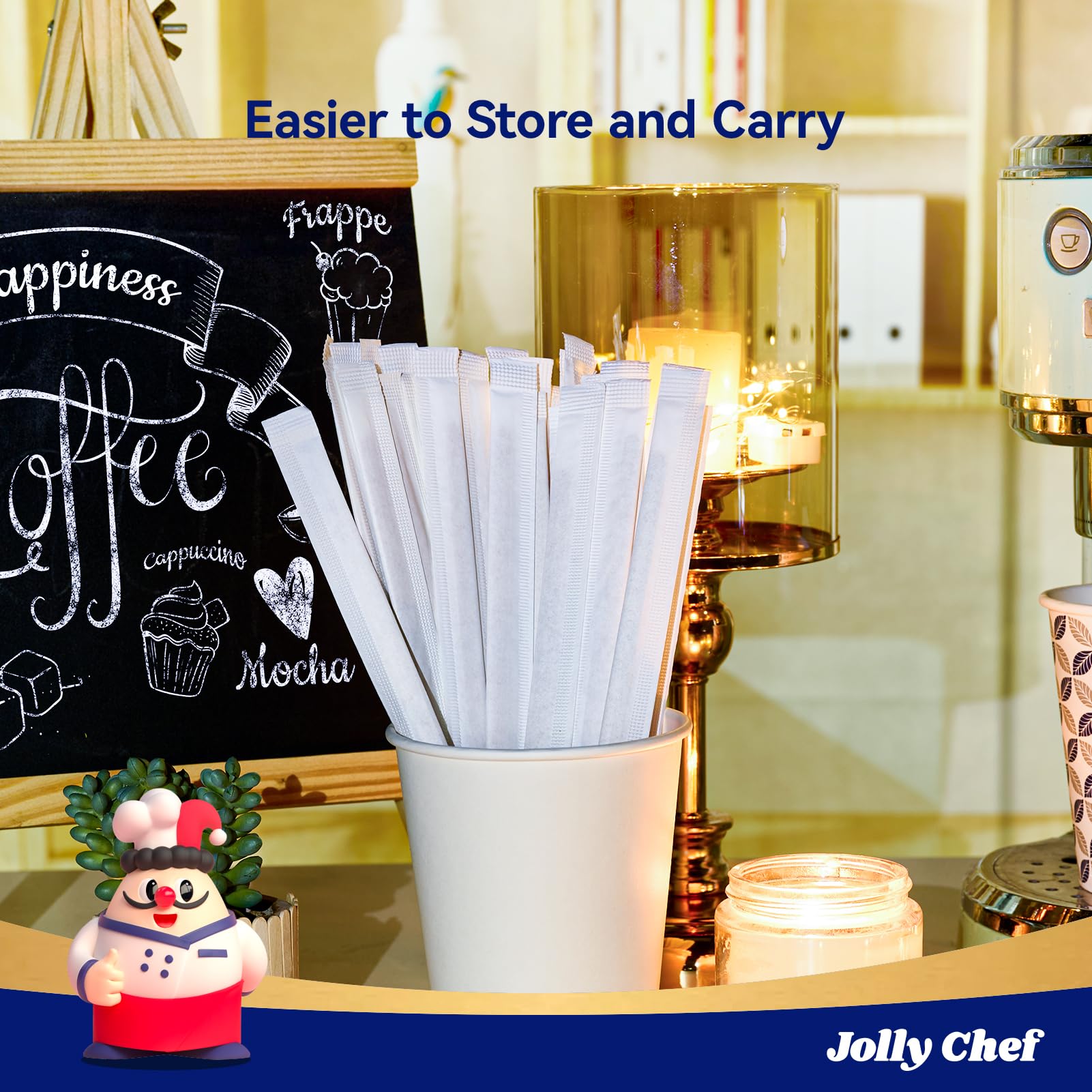 agitadores de madera JOLLY CHEF, empaquetados para almacenamiento práctico