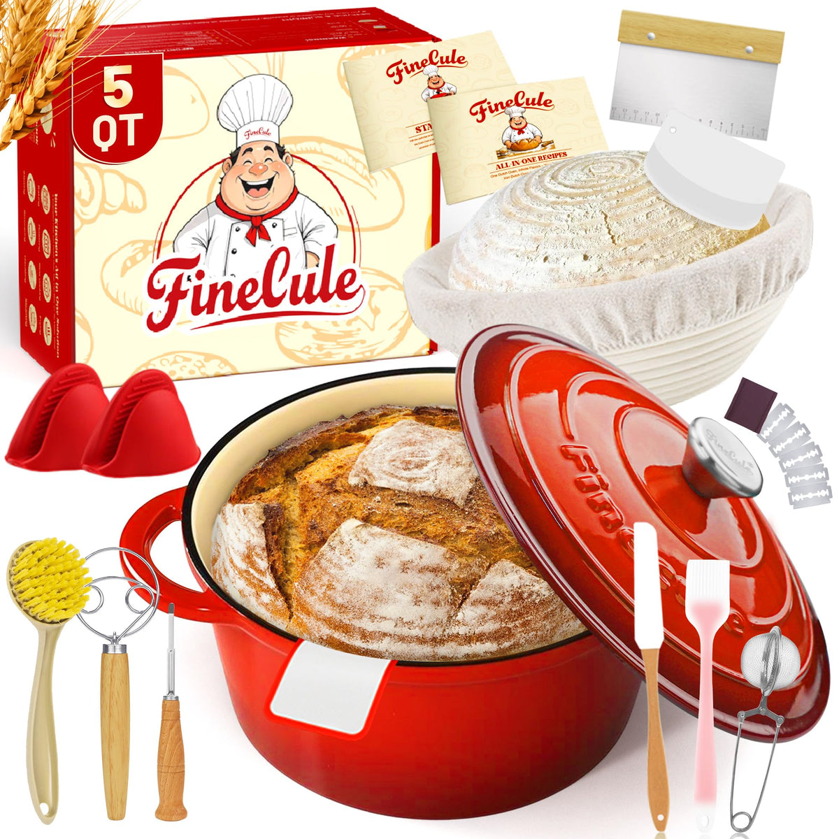 Olla JONPHE de hierro esmaltado 5 cuartos con tapa para pan perfecto.