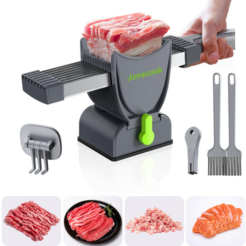Cortadora de carne fresca Jonscook en uso para rebanar pollo y cerdo en casa