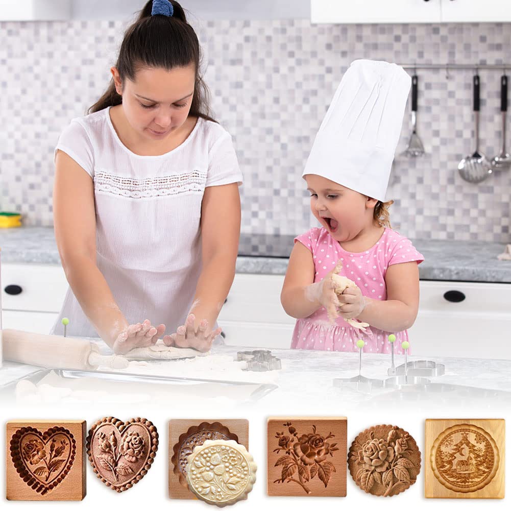 JOONOR molde de galletas madera fresa-con-flor para decoración festiva.