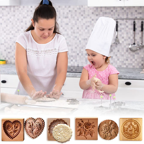 JOONOR molde de galletas madera fresa-con-flor para decoración festiva.