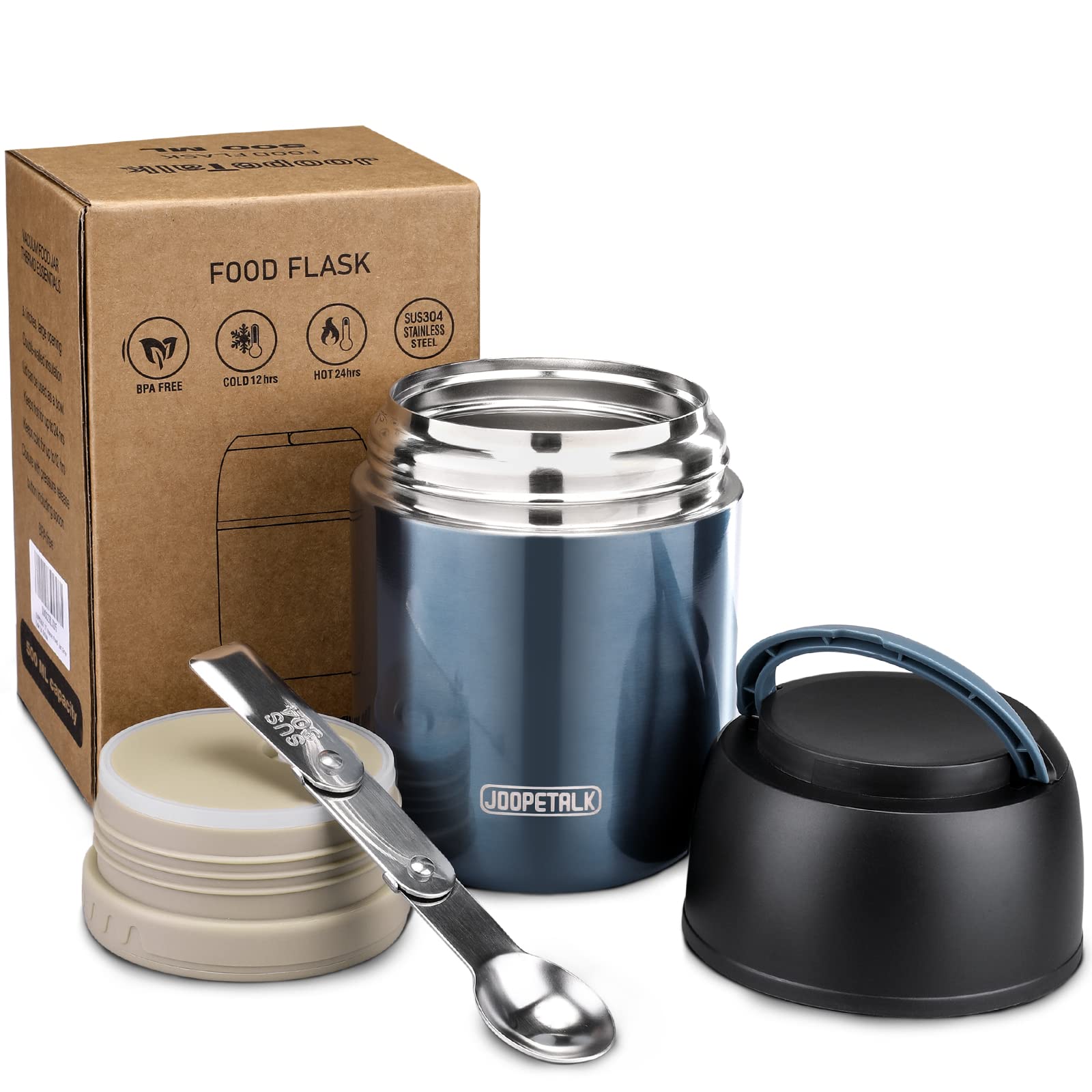 JOOPETALK 17oz almuerzo térmico azul con mango compacto, ideal para escuela.