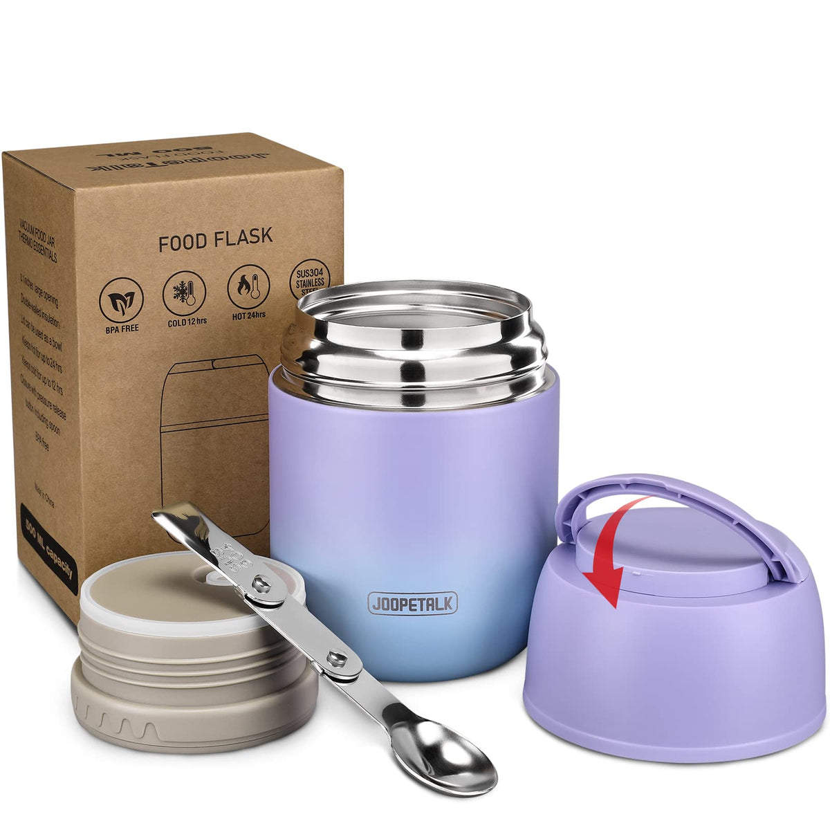 JOOPETALK termo-almuerzo 17oz de acero inoxidable mantiene la comida caliente o fría.