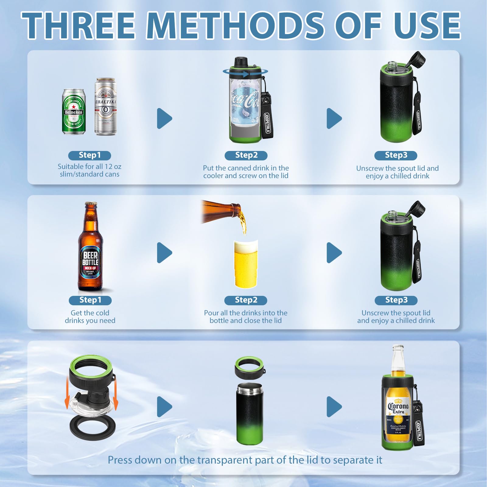 JOOPETALK universal can cooler para botella 15oz, ideal para movilidad