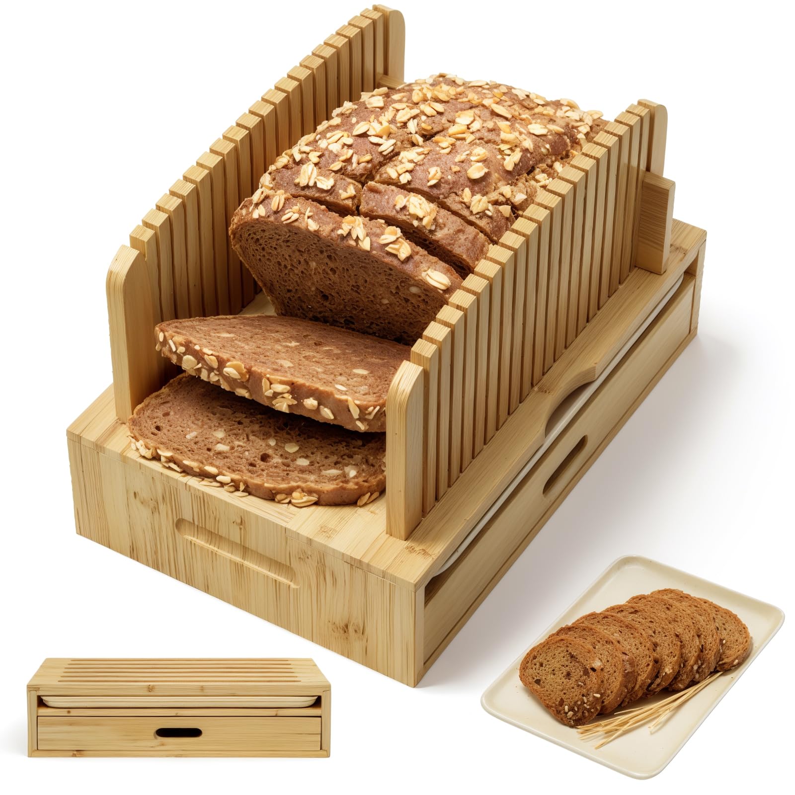 Joothlin cortapanes de bambú con ajuste de anchura para rebanadas consistentes.