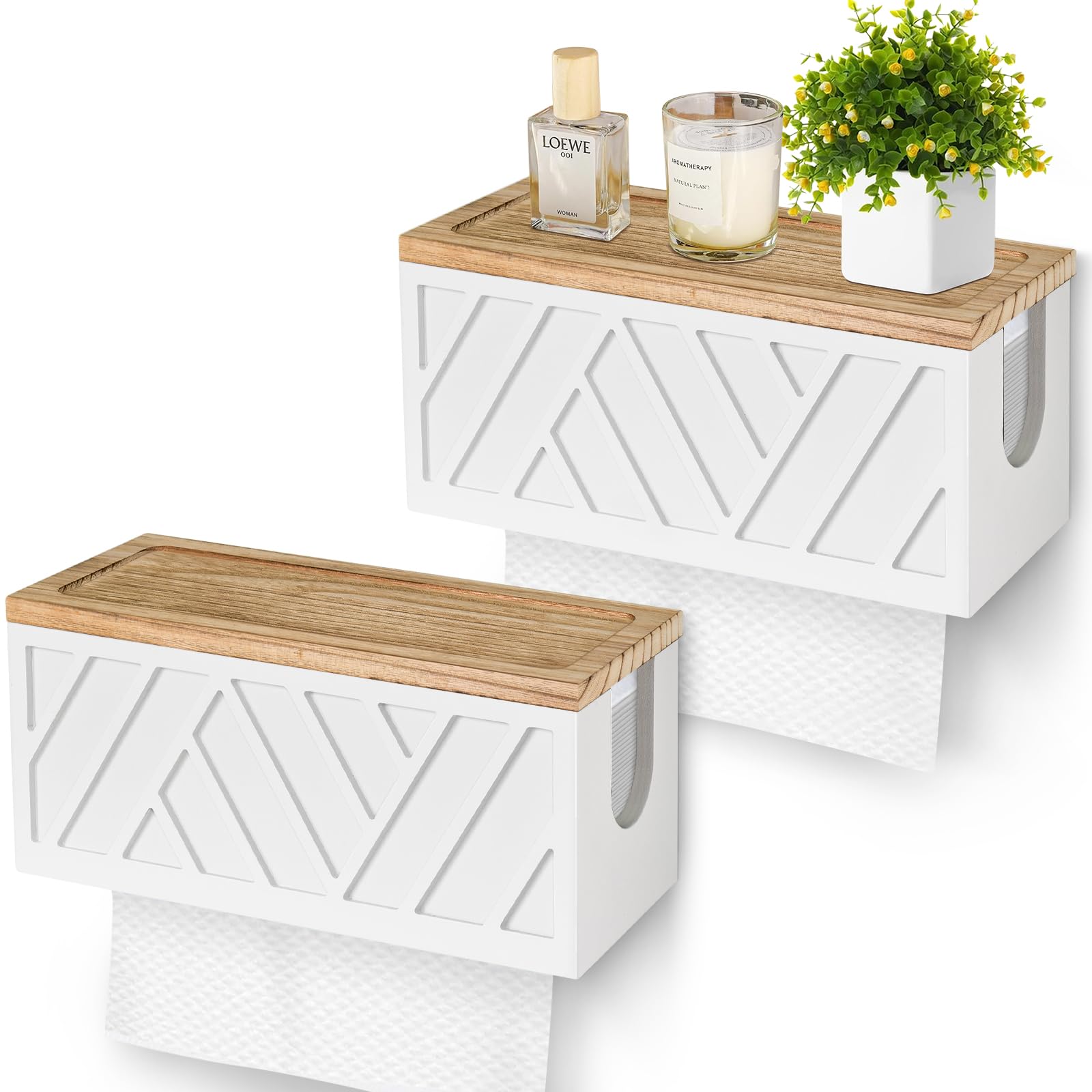 Jorkol porta-toallas de papel montado en pared con tapa, conjunto de dos