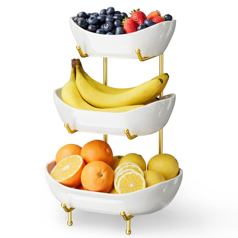 Josmimic tazon-fruta tres niveles en cerámica, ideal para exhibir frutas frescas