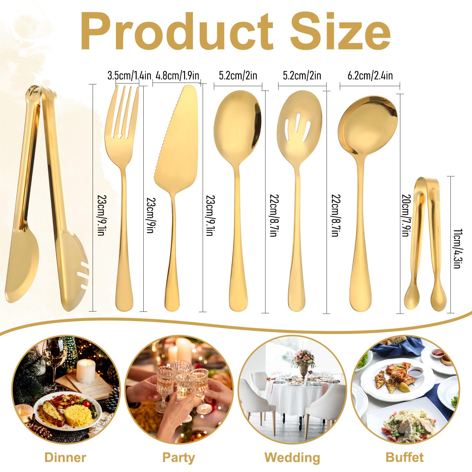 Cucharas para servir ranuradas doradas de Josojoou, perfectas para pastas y salsas.