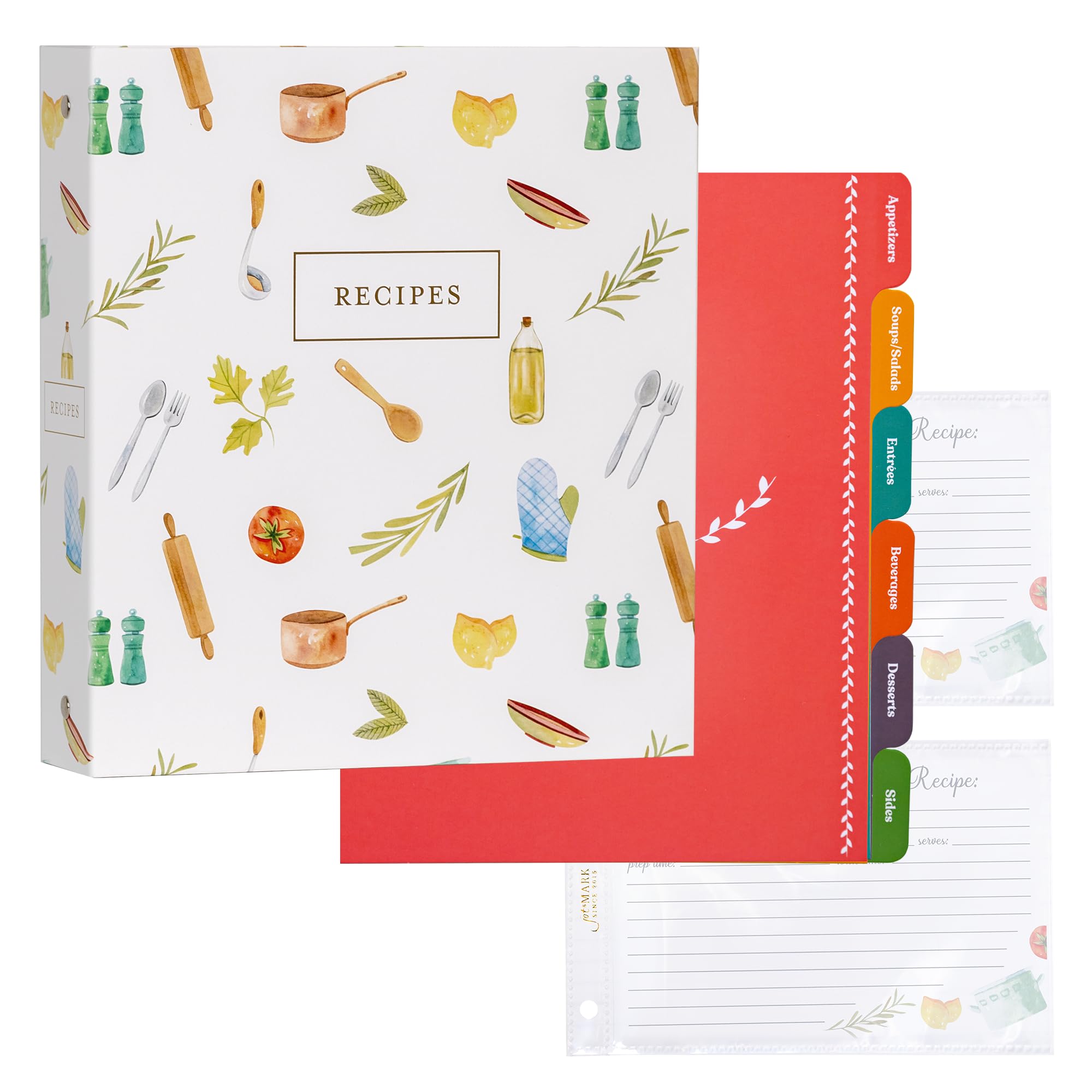 Jot & Mark libro de recetas de 3 anillas, estructura robusta para uso diario.