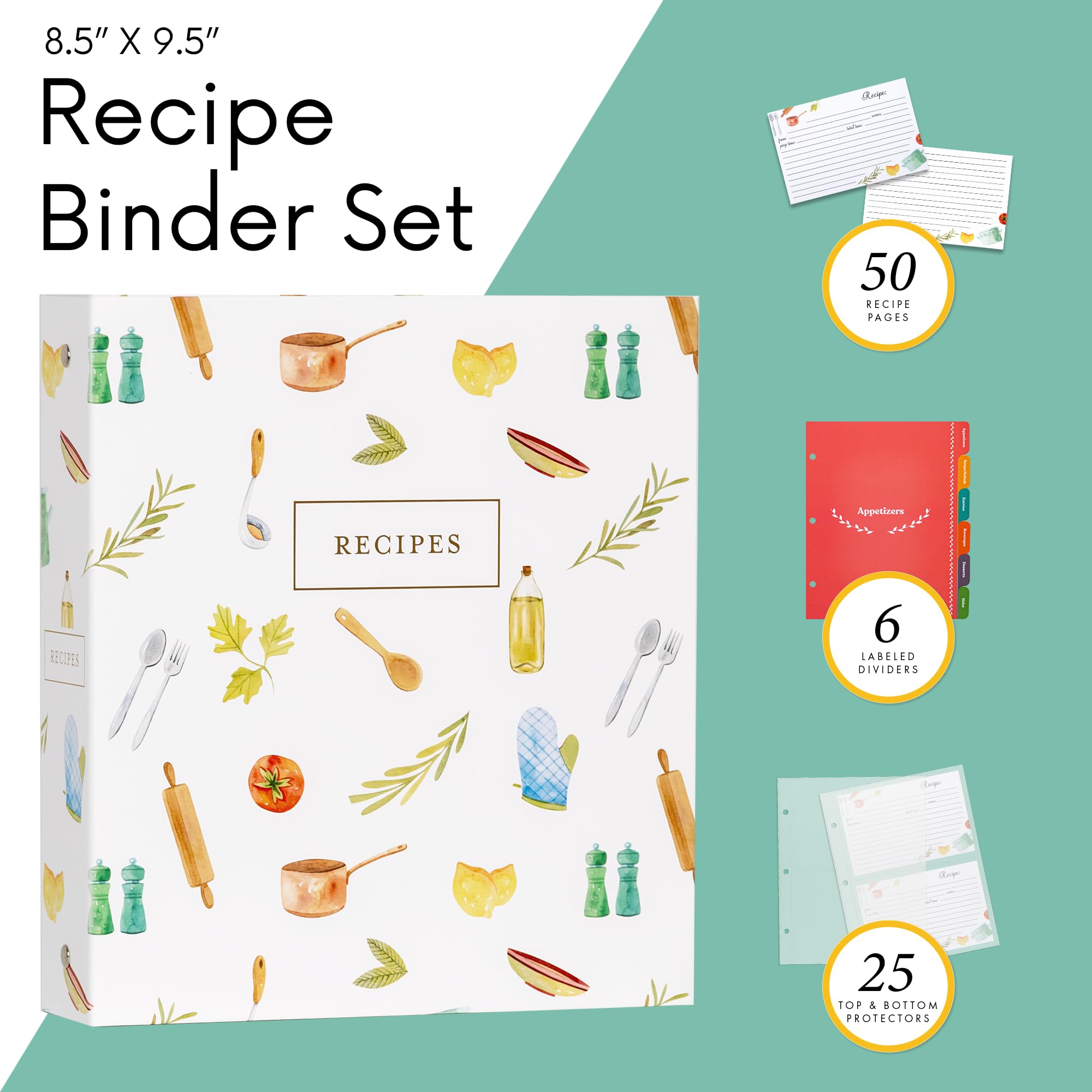 Páginas de receta dobles de 8,5x9,5 de Jot & Mark para recetas escritas o impresas.