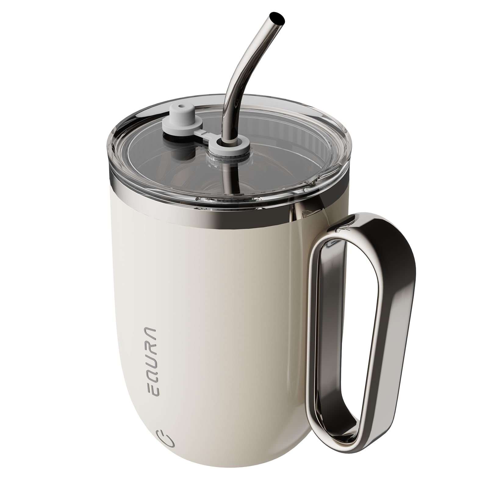 Taza automezcladora JOTER LIBEAR con pajilla y LED, ideal para café cremoso en la oficina.
