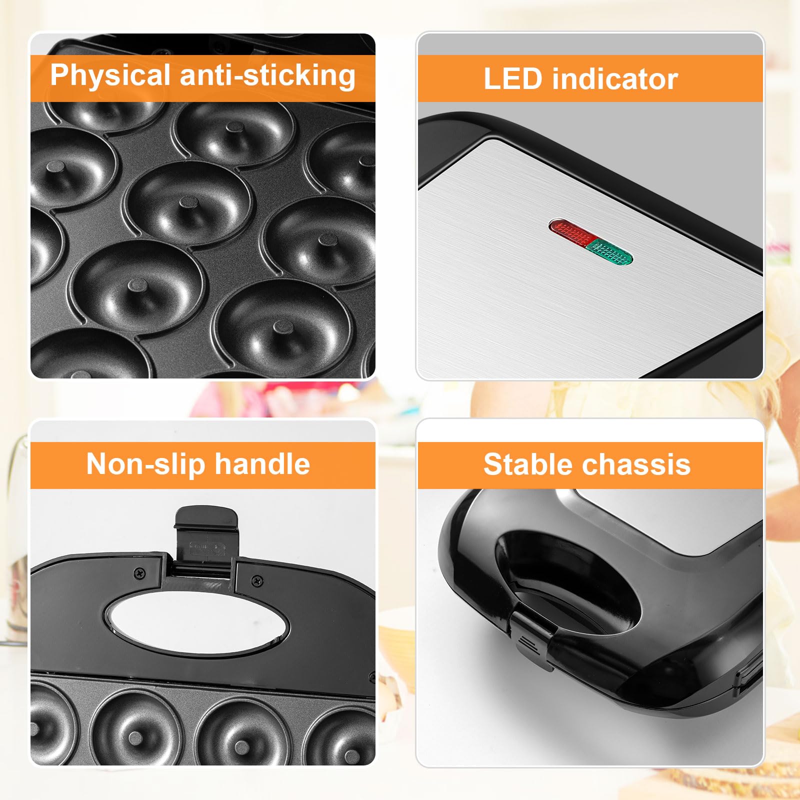JOVELL mini horno para donas, superficie antiadherente para desmoldar sin esfuerzo.