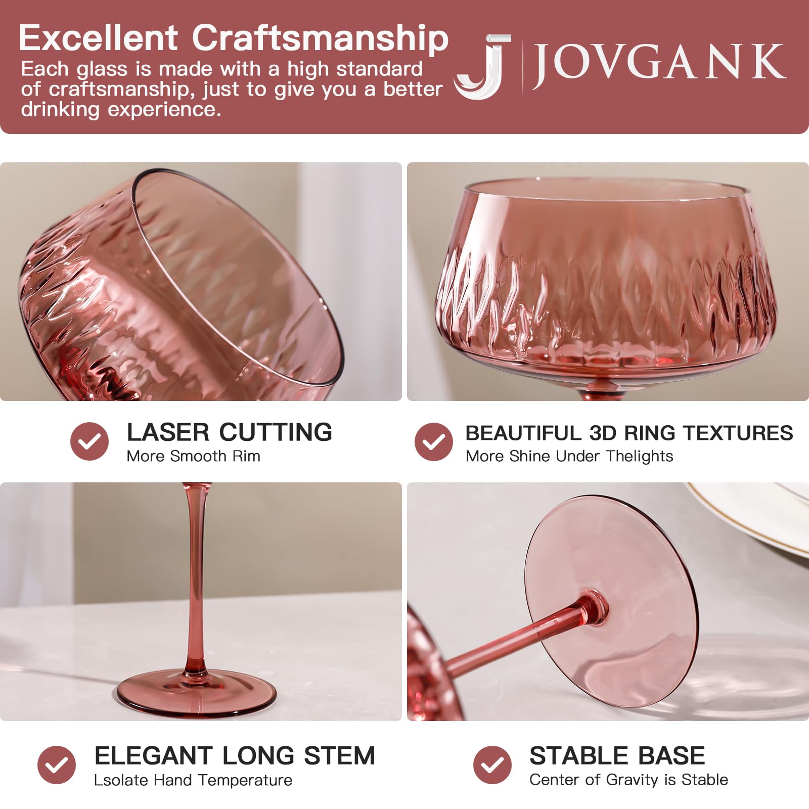 Copa de champagne jovgank cristal retro, estilo clásico en la mesa