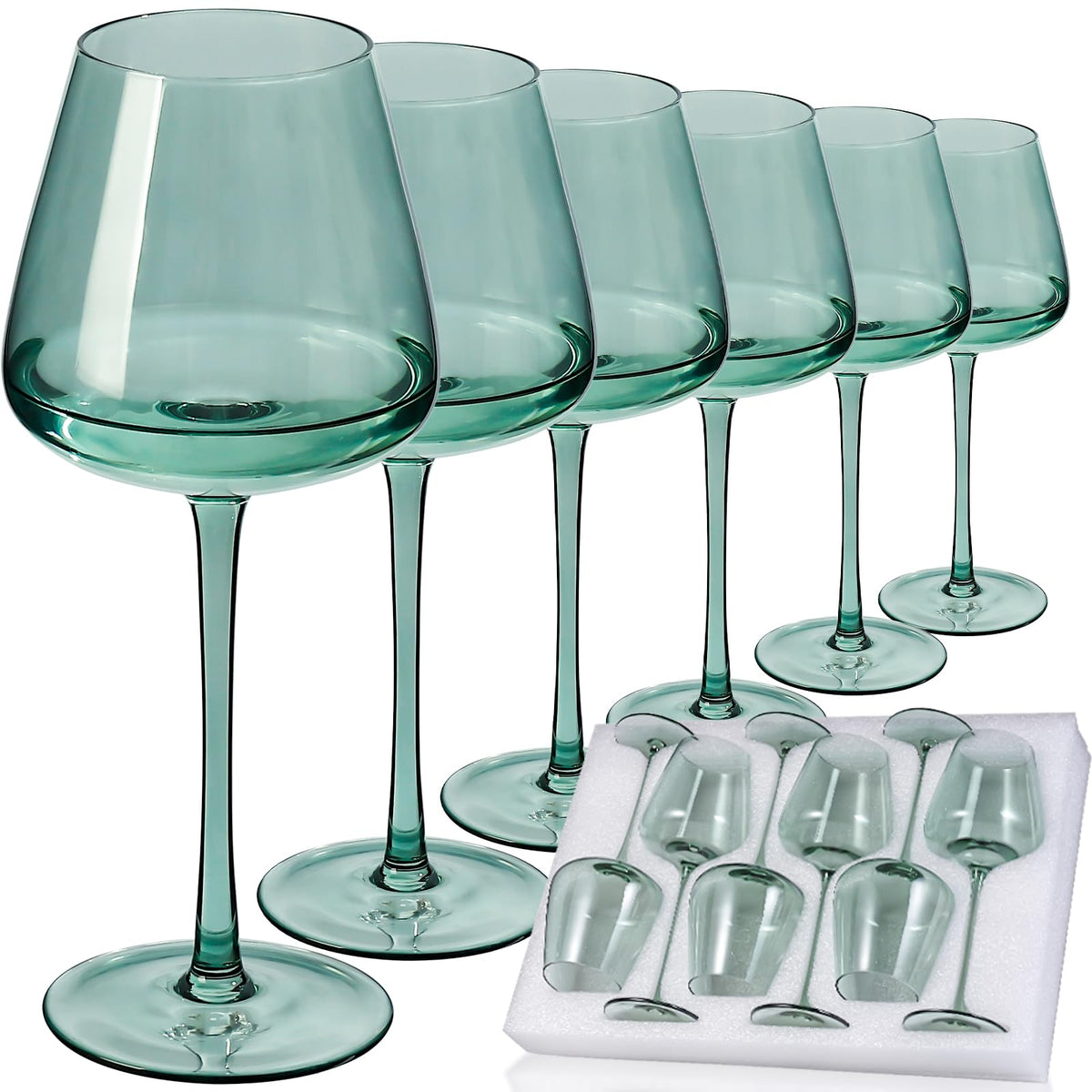 Copa de vino verde JOVGANK de 18oz, cristal libre de plomo para uso diario.