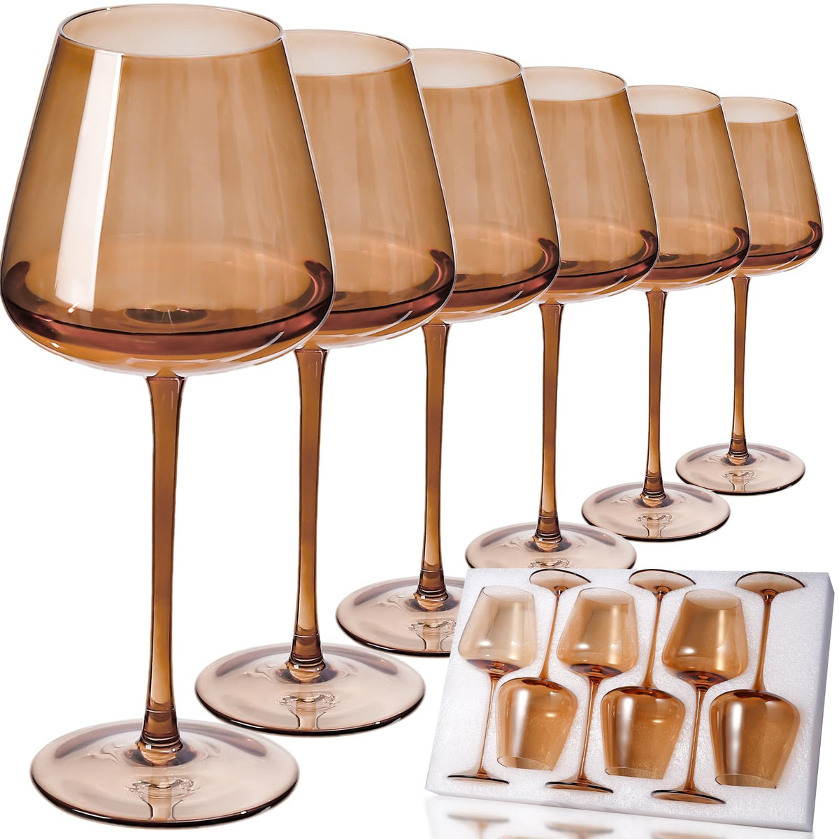 Copas de vino ámbar JOVGANK, conjunto de 6, ideales para fiestas.