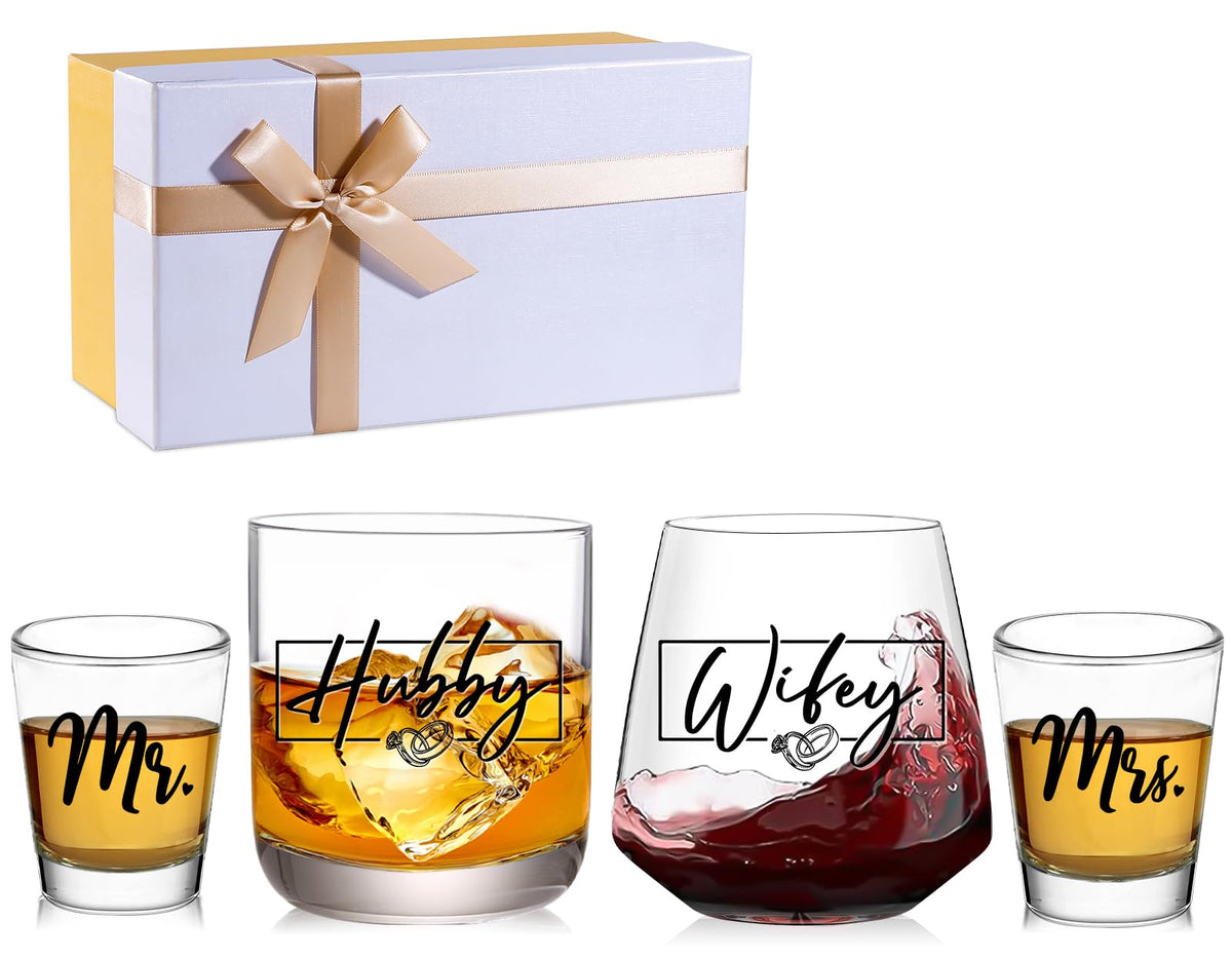Vasos de vino sin tallo JOVGANK Hubby & Wifey para brindis elegantes.