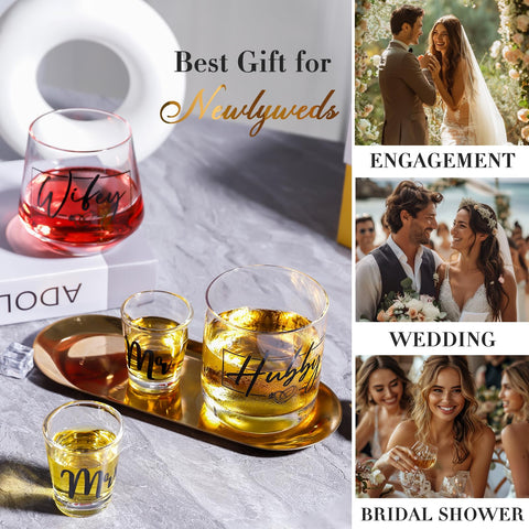 Vasos whiskey vintage JOVGANK Hubby & Wifey para momentos especiales.