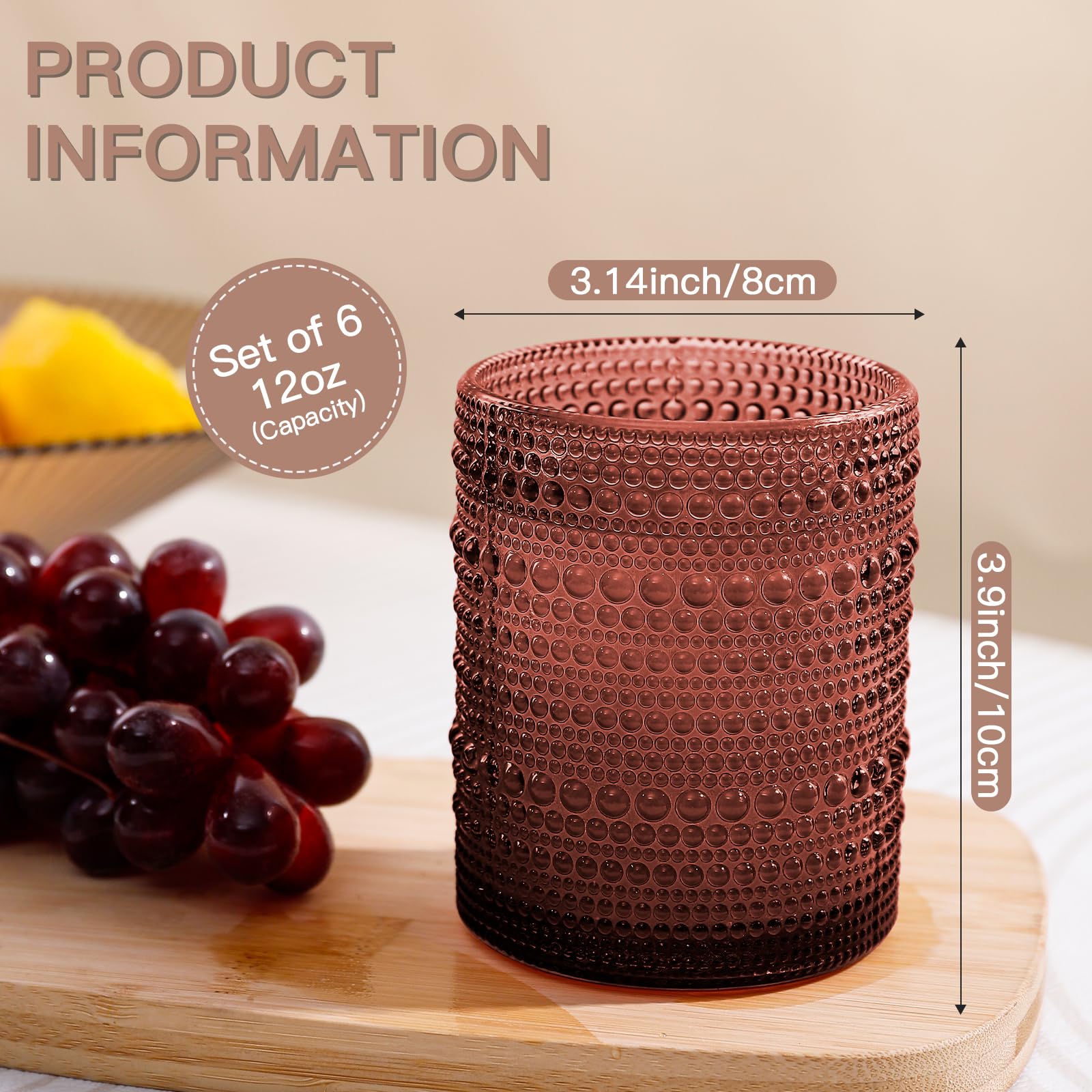 Vaso con relieve hobnail, uso diario cómodo para cócteles y jugos