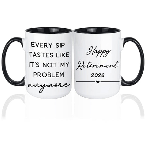 Joybloks taza de retiro, frente con mensaje, ideal para empezar el día con humor.