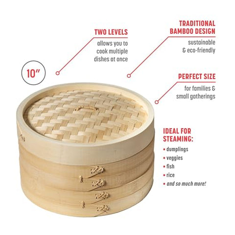 Joyce Chen cesto vapor bambú 10 pulgadas, ideal para empanadillas al vapor.