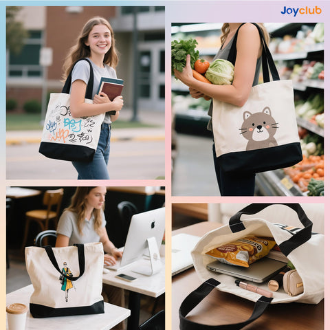 Joyclub tote con asa larga, perfecta para compras y proyectos de manualidades.