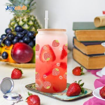 Joyclub vaso de cristal sublimación 16 onzas con acabado esmerilado, ideal para bebidas frías o calientes.