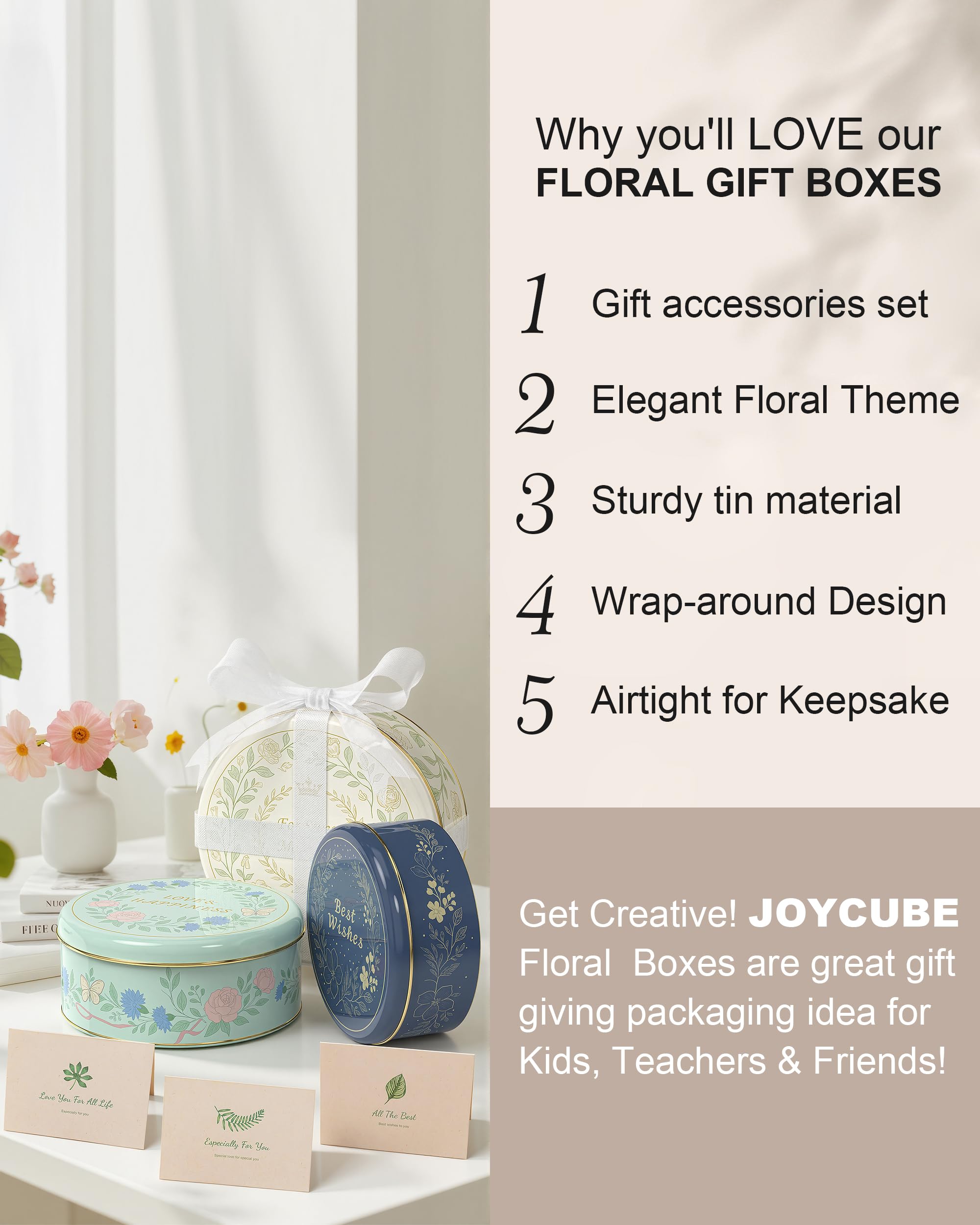 JOYCUBE Lata floral para galletas, macarons y dulces caseros.
