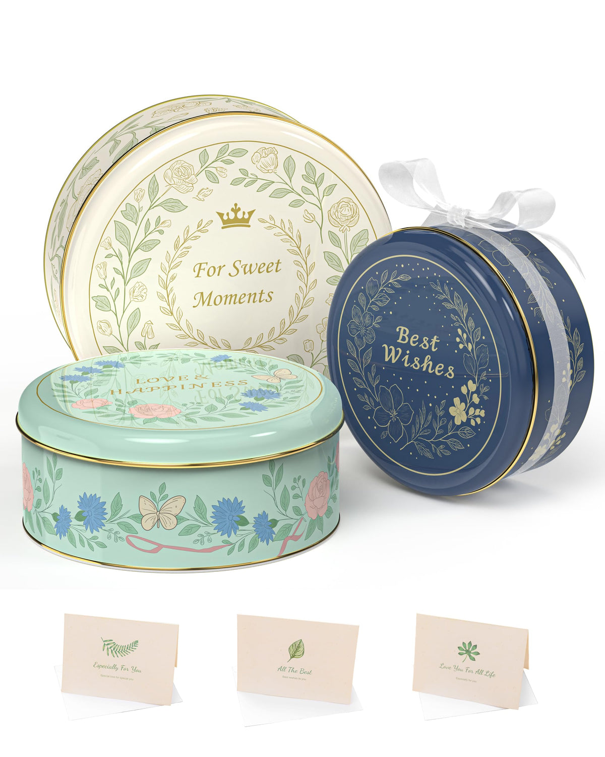 JOYCUBE Lata floral con tapa y juego de 3, ideal para galletas y recuerdos.