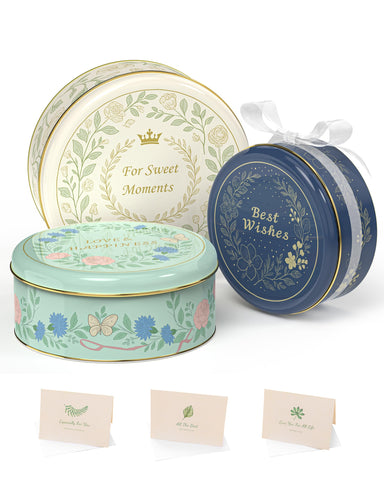 JOYCUBE Lata floral con tapa y juego de 3, ideal para galletas y recuerdos.