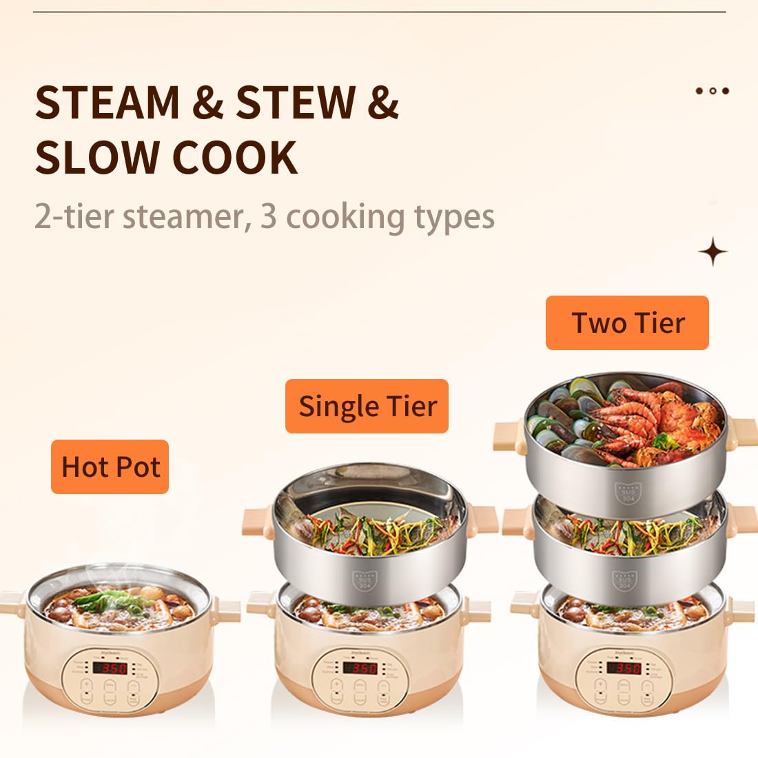 Vaporera JOYDEEM con programación de 24h para planificar comidas.