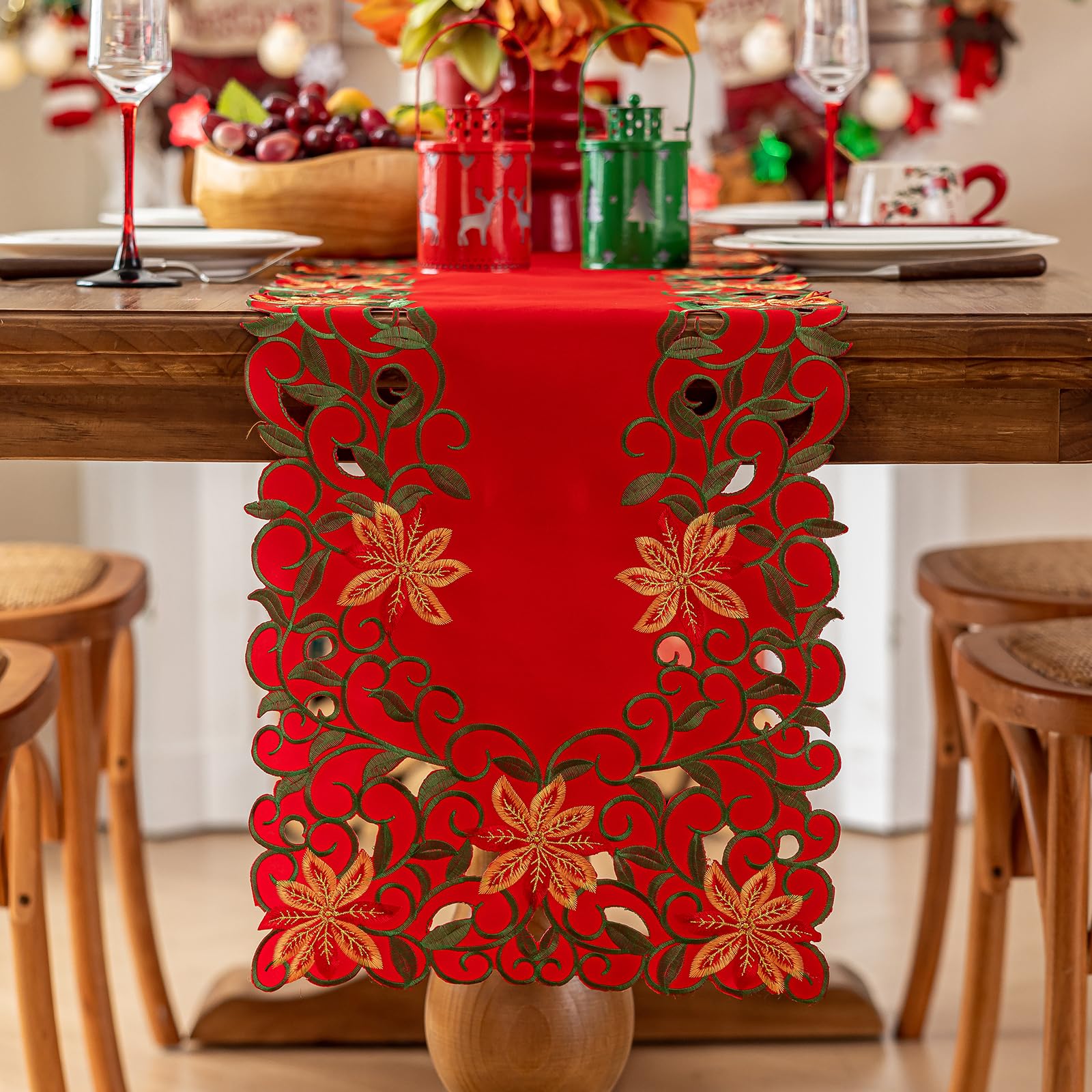 Joyfol Day cinta roja festiva con bordado floral para fiestas.