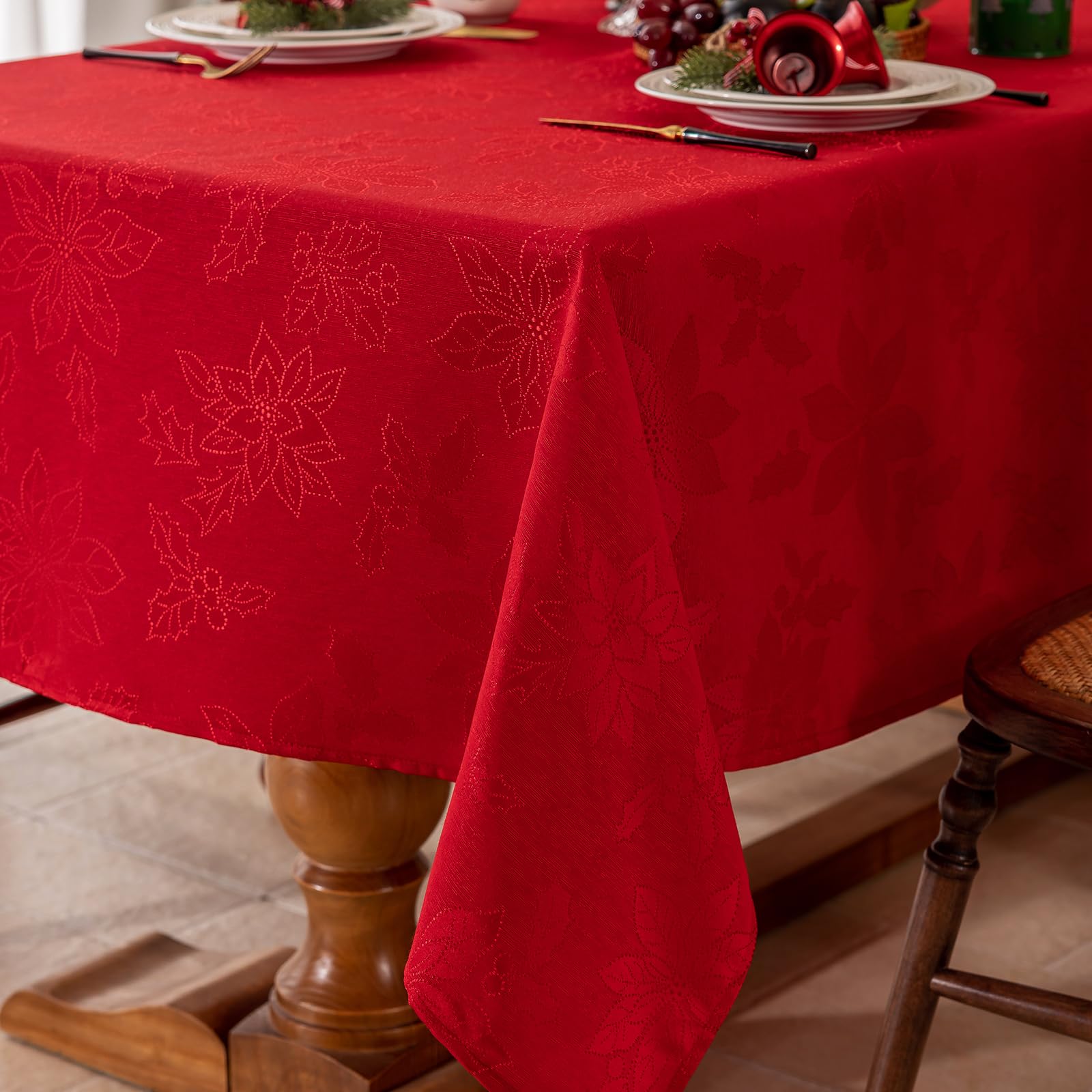 Joyfol Day mantel navideño poinsettia jacquard, diseño elegante para cenas festivas