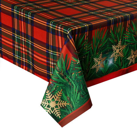 Mantel Joyfol Day con diseno de cuadros invernales, protege la mesa y añade calidez.