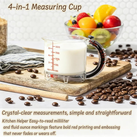 JOYGIEE Taza Medición 4-en-1 – base deslizable facilita limpieza sin esfuerzo