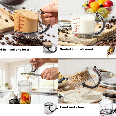JOYGIEE Taza Medición 4-en-1 – diseño compacto ahorra espacio en la cocina