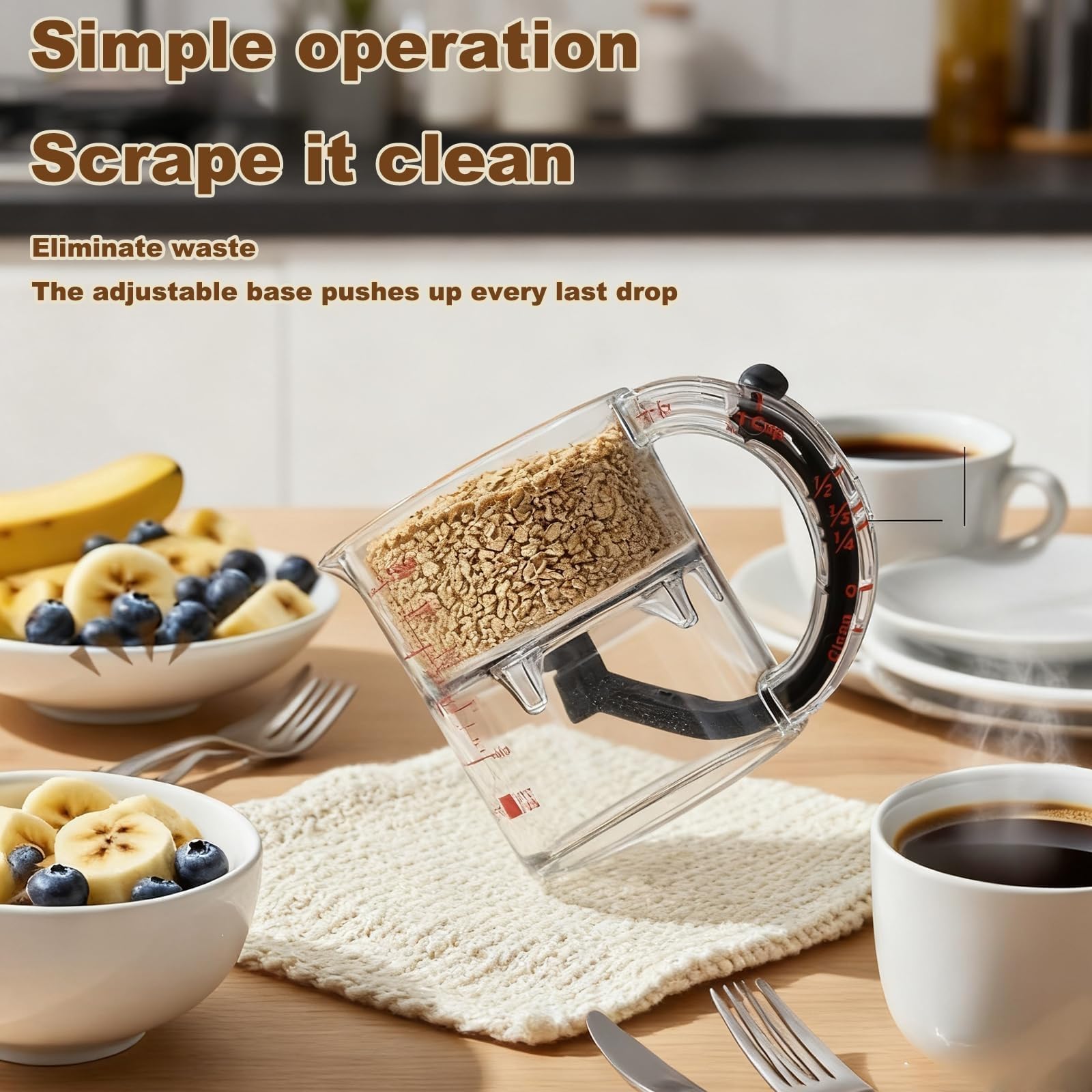 JOYGIEE Taza Medición 4-en-1 – medidas claras en ml y oz para recetas