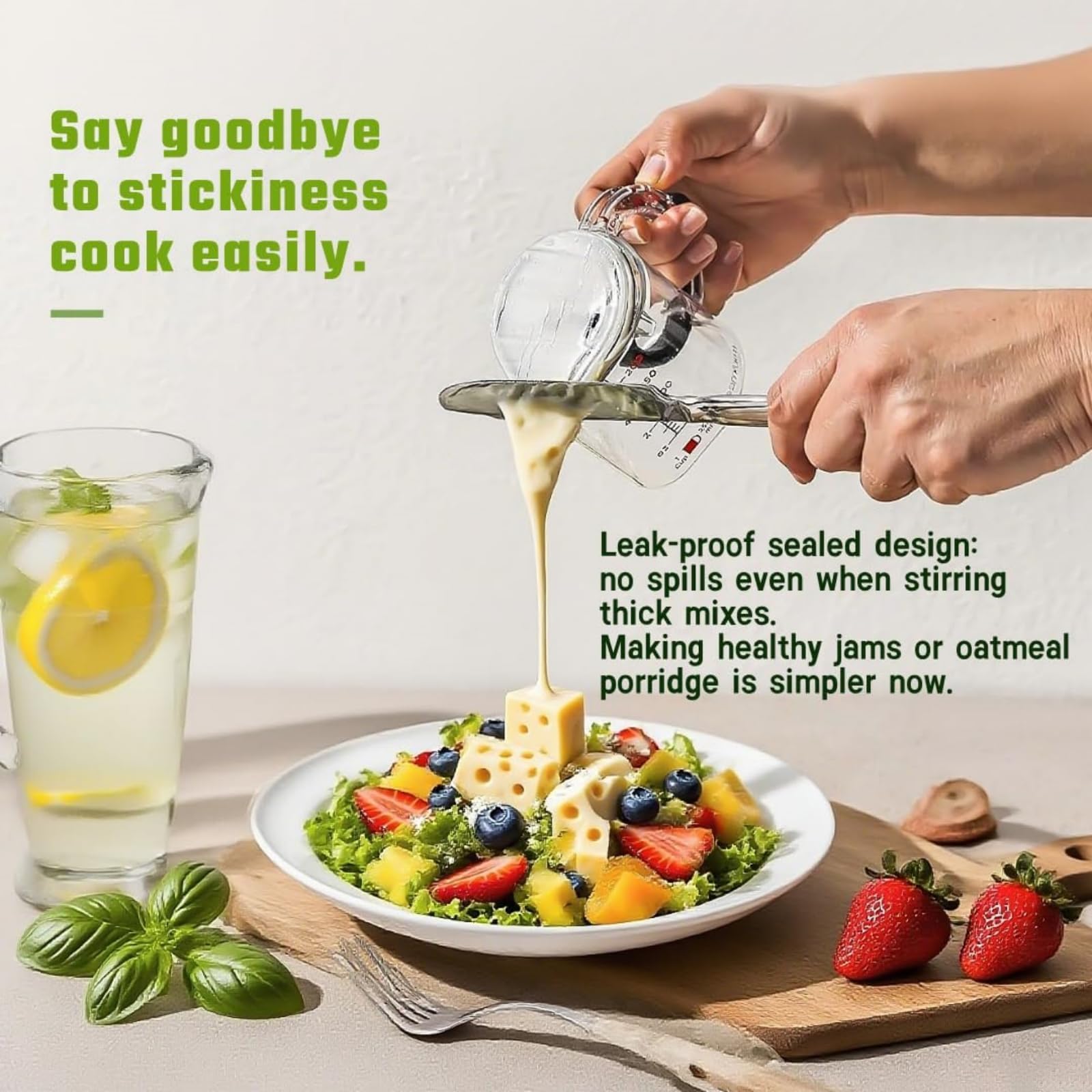 JOYGIEE Taza Medición 4-en-1 – ideal para líquidos e ingredientes espesos