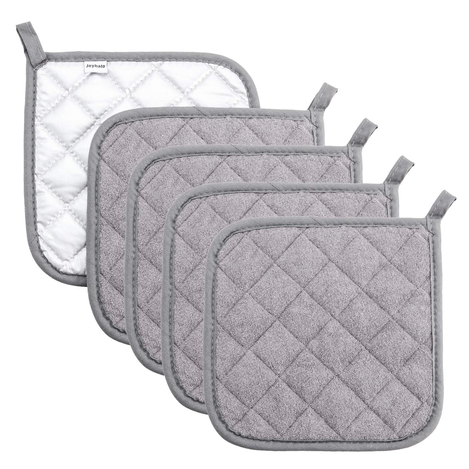 joyhalo manoplas de algodón gris en conjunto de cuatro para manipular platos calientes