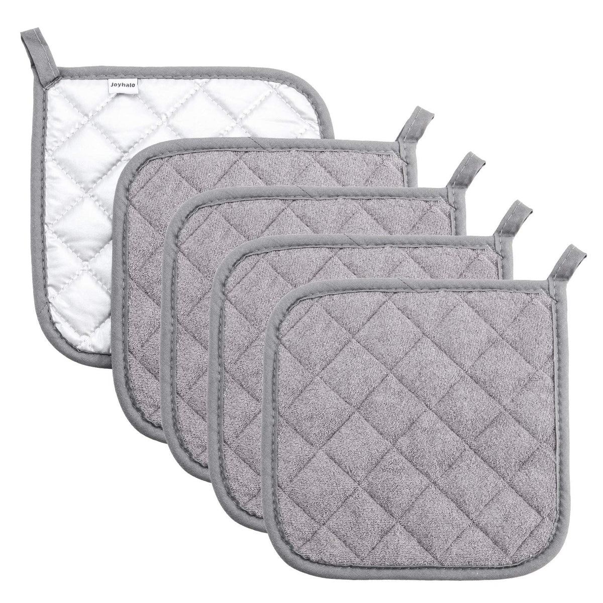 joyhalo manoplas de algodón gris en conjunto de cuatro para manipular platos calientes