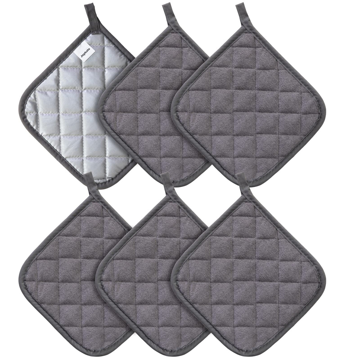 Joyhalo manoplas para ollas en gris oscuro con agarre seguro.
