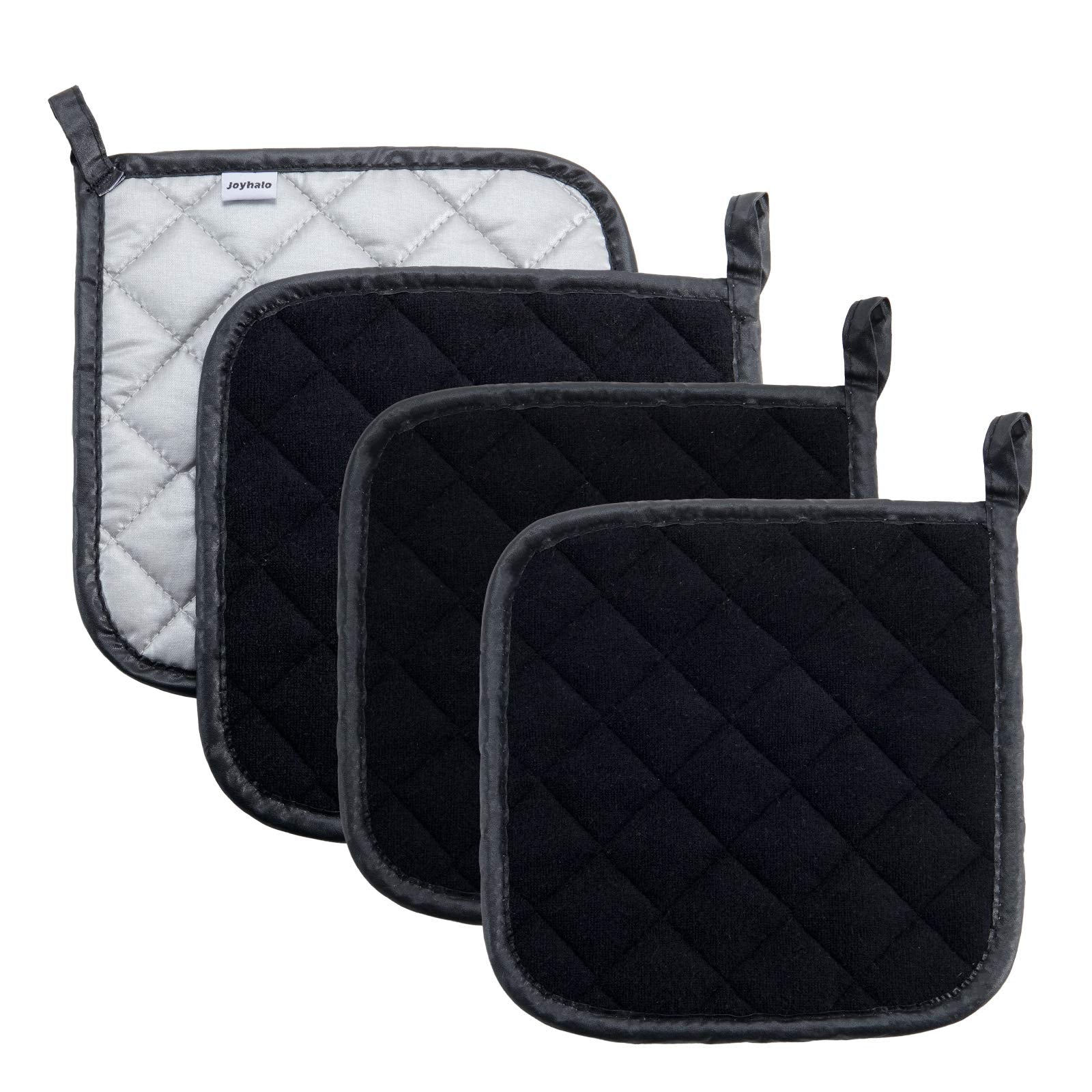Manoplas Joyhalo para horno negro, cuatro piezas, manejo seguro de ollas y bandejas