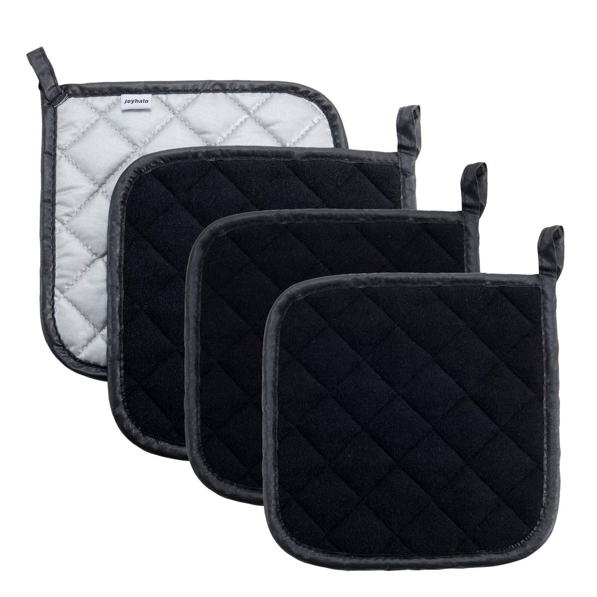 Manoplas Joyhalo para horno negro, cuatro piezas, manejo seguro de ollas y bandejas