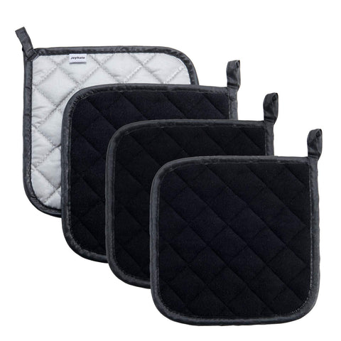 Manoplas Joyhalo para horno negro, cuatro piezas, manejo seguro de ollas y bandejas