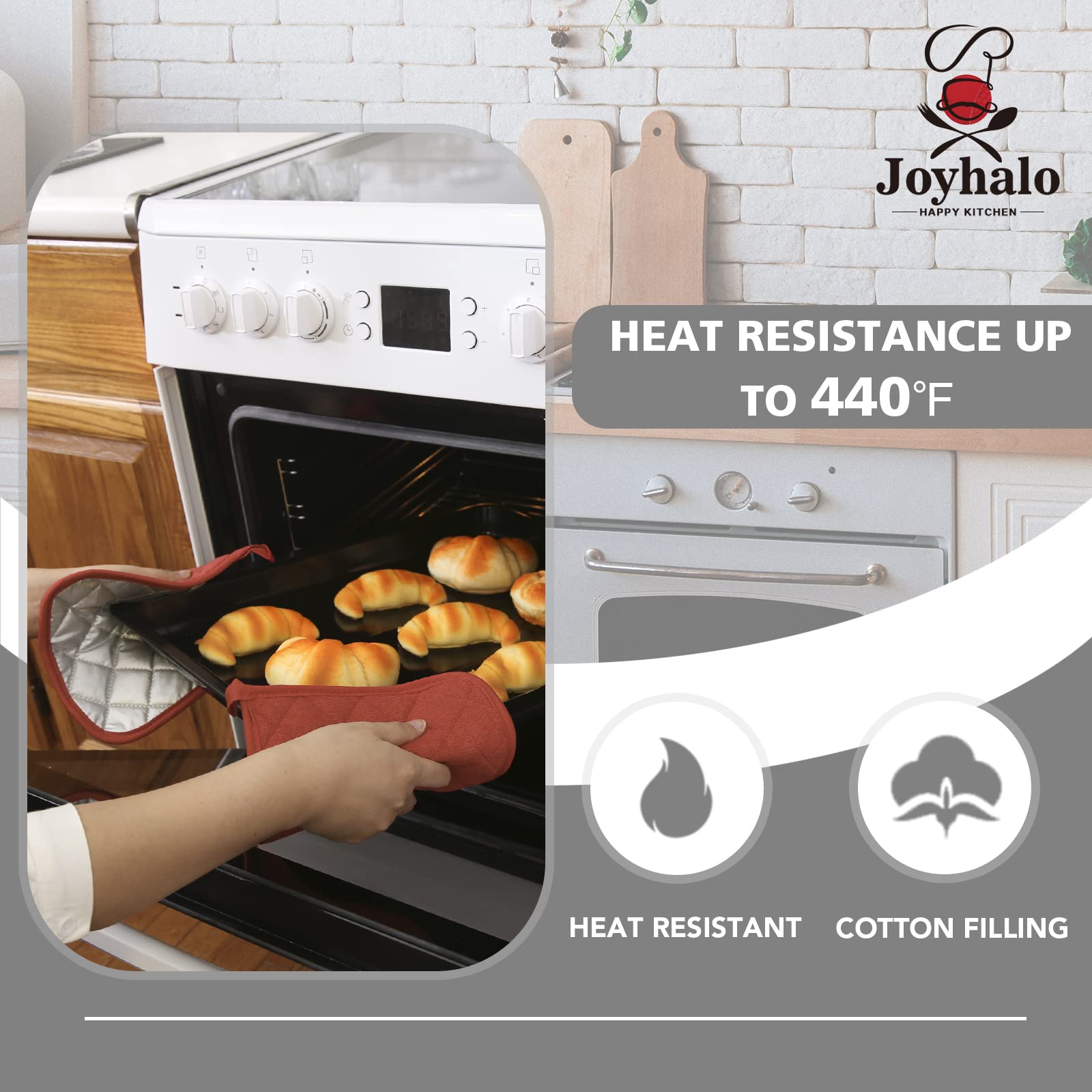 Joyhalo resistencia al calor de 400 grados para retirar bandejas.
