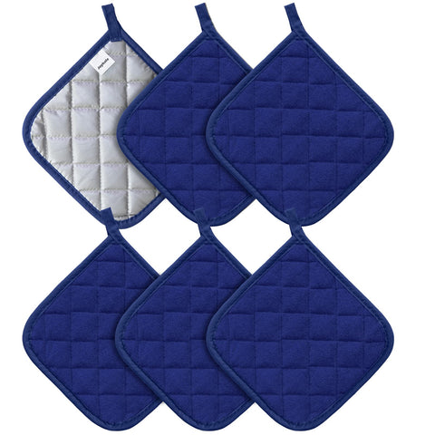 Joyhalo: seis pares guantes-horno de algodón azul oscuro para manipular ollas con seguridad.