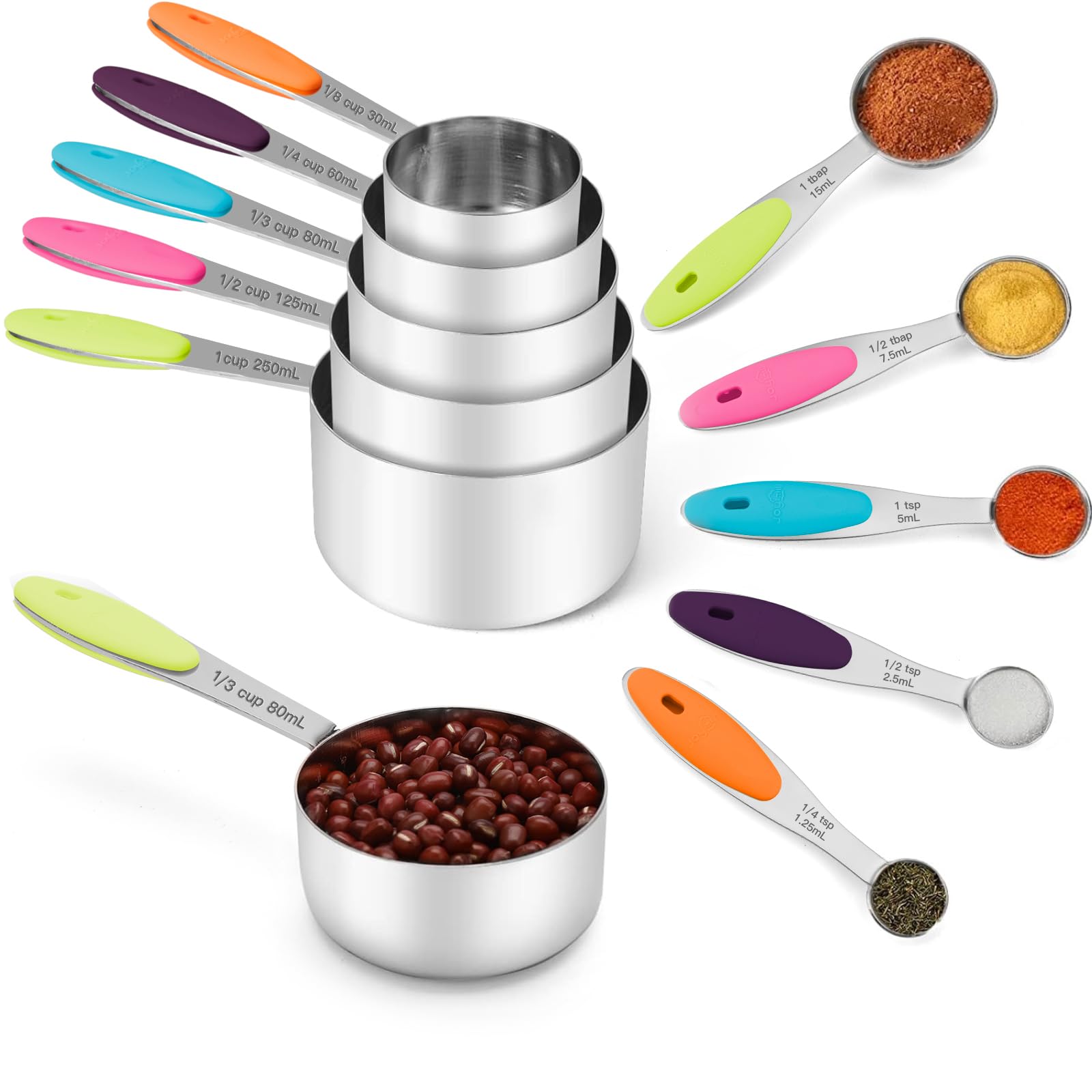 Joyhill tazas y cucharas de medición apilables en acero inoxidable para cocina ordenada