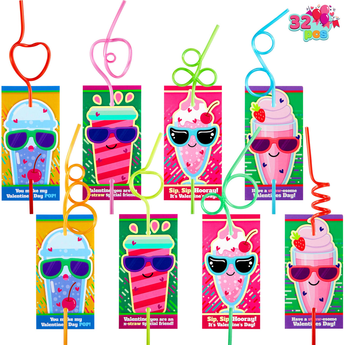 JOYIN 32 pajitas reutilizables con tarjetas, diseño de copa, ideal para distinguir bebidas en fiestas.
